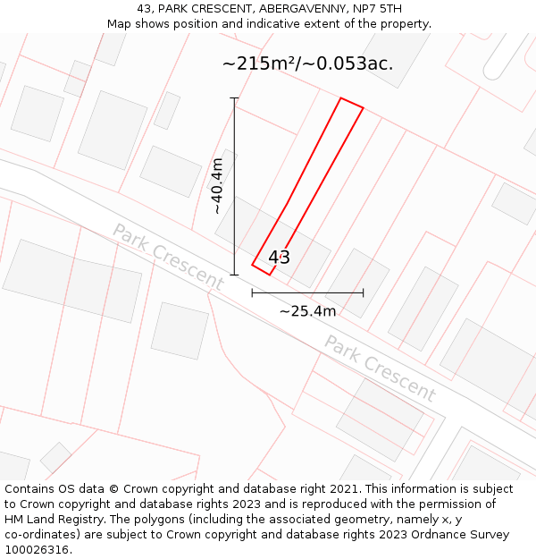 43, PARK CRESCENT, ABERGAVENNY, NP7 5TH: Plot and title map