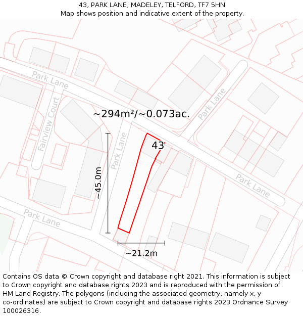 43, PARK LANE, MADELEY, TELFORD, TF7 5HN: Plot and title map
