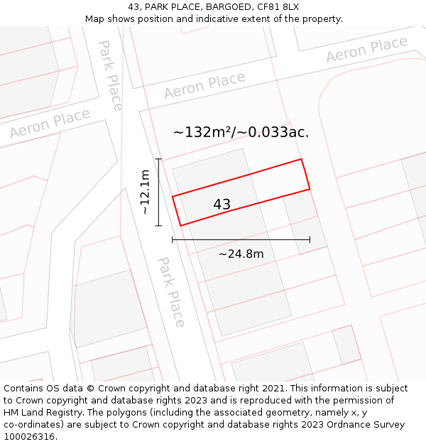 43, PARK PLACE, BARGOED, CF81 8LX: Plot and title map