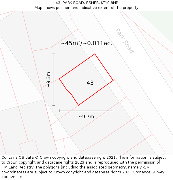43, PARK ROAD, ESHER, KT10 8NP: Plot and title map