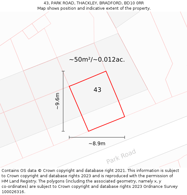 43, PARK ROAD, THACKLEY, BRADFORD, BD10 0RR: Plot and title map