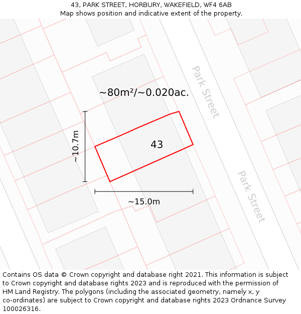 43, PARK STREET, HORBURY, WAKEFIELD, WF4 6AB: Plot and title map