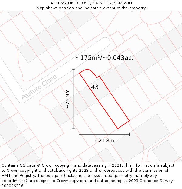 43, PASTURE CLOSE, SWINDON, SN2 2UH: Plot and title map