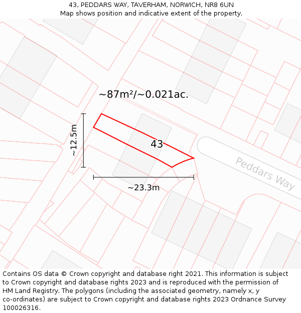 43, PEDDARS WAY, TAVERHAM, NORWICH, NR8 6UN: Plot and title map