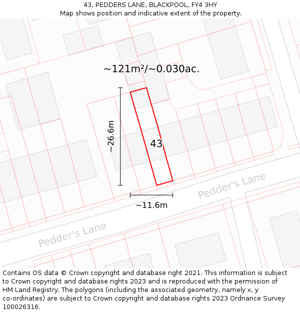 43, PEDDERS LANE, BLACKPOOL, FY4 3HY: Plot and title map