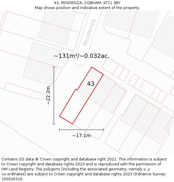 43, PENDENZA, COBHAM, KT11 3BY: Plot and title map