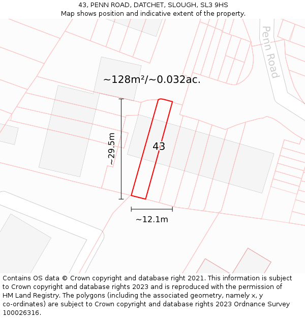 43, PENN ROAD, DATCHET, SLOUGH, SL3 9HS: Plot and title map