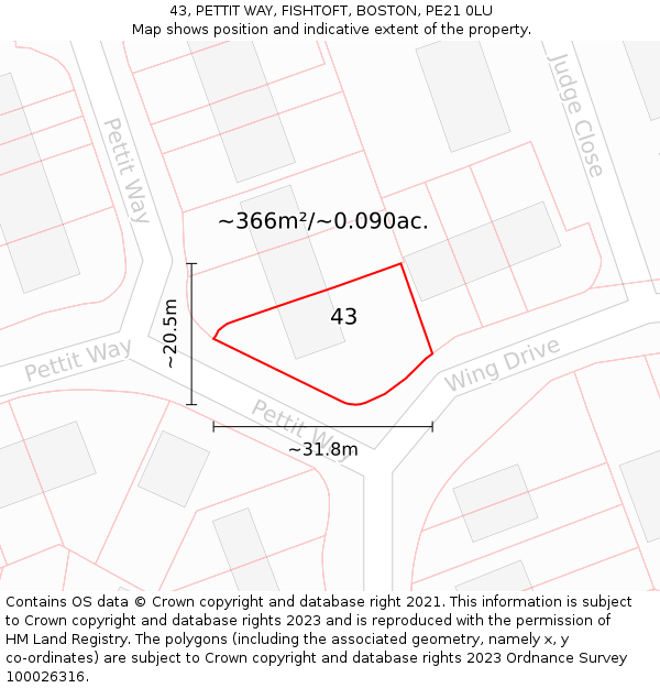 43, PETTIT WAY, FISHTOFT, BOSTON, PE21 0LU: Plot and title map