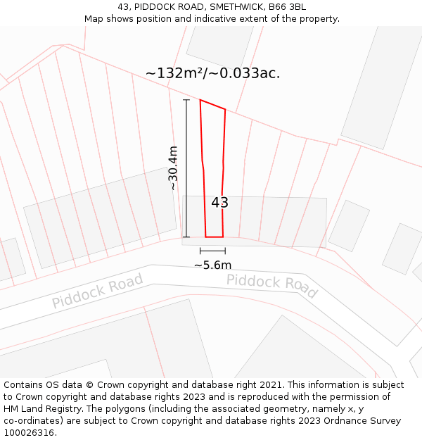 43, PIDDOCK ROAD, SMETHWICK, B66 3BL: Plot and title map