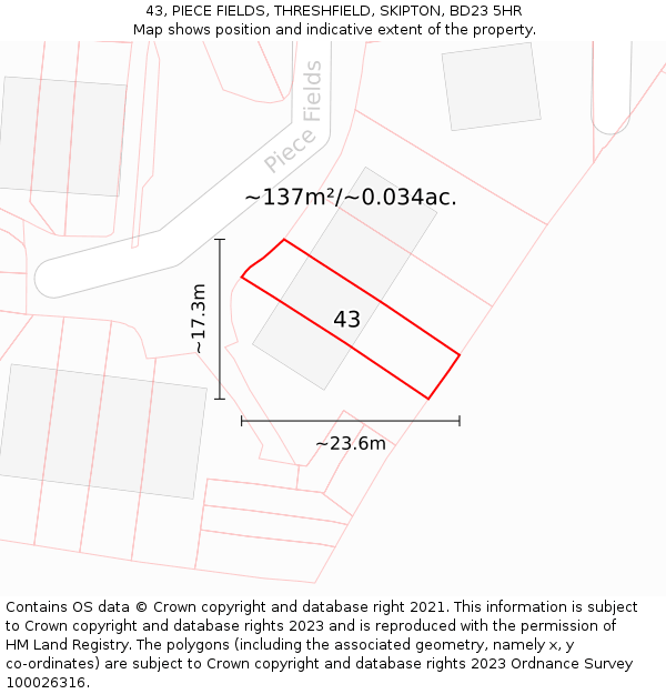 43, PIECE FIELDS, THRESHFIELD, SKIPTON, BD23 5HR: Plot and title map