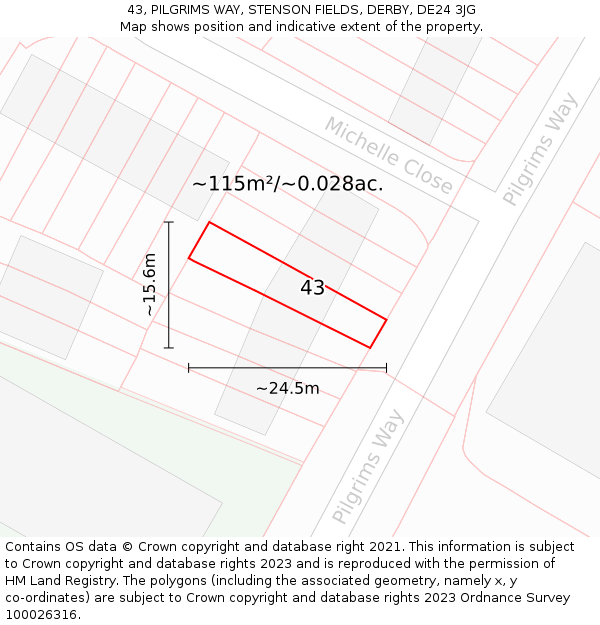 43, PILGRIMS WAY, STENSON FIELDS, DERBY, DE24 3JG: Plot and title map