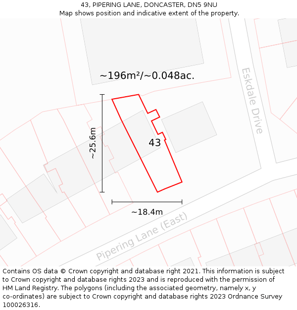 43, PIPERING LANE, DONCASTER, DN5 9NU: Plot and title map