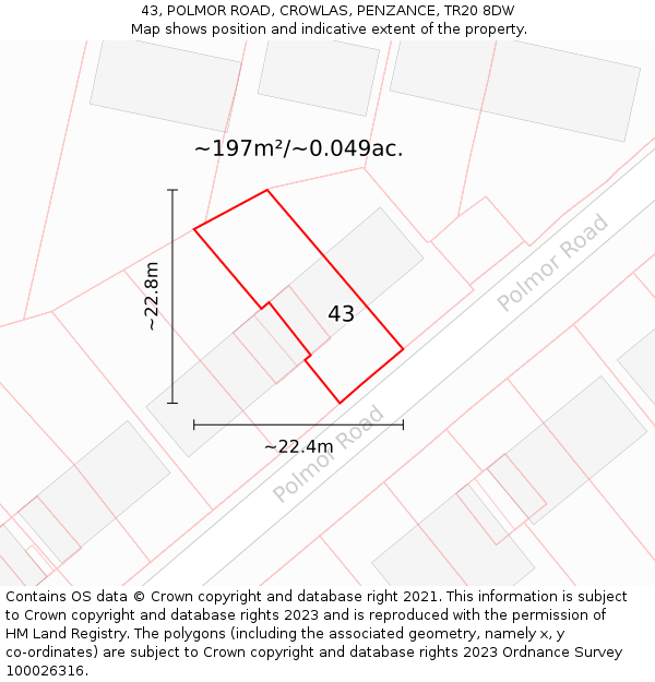 43, POLMOR ROAD, CROWLAS, PENZANCE, TR20 8DW: Plot and title map