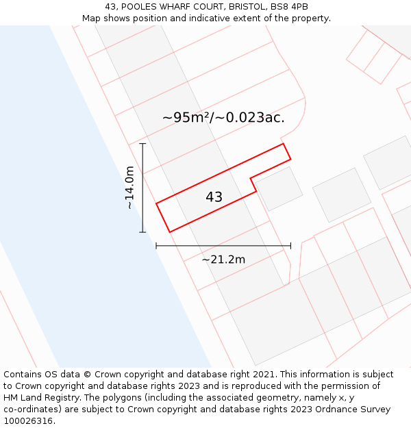 43, POOLES WHARF COURT, BRISTOL, BS8 4PB: Plot and title map