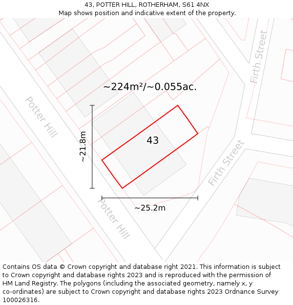 43, POTTER HILL, ROTHERHAM, S61 4NX: Plot and title map