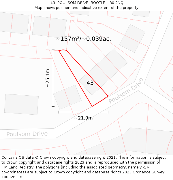 43, POULSOM DRIVE, BOOTLE, L30 2NQ: Plot and title map