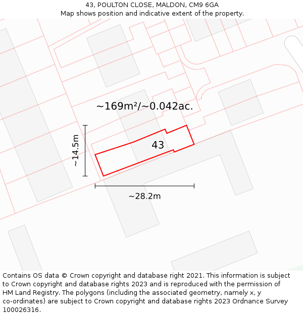 43, POULTON CLOSE, MALDON, CM9 6GA: Plot and title map