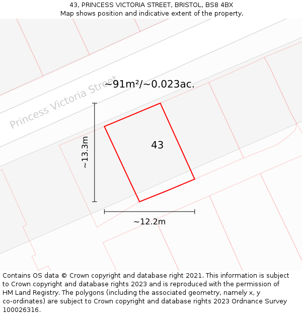 43, PRINCESS VICTORIA STREET, BRISTOL, BS8 4BX: Plot and title map
