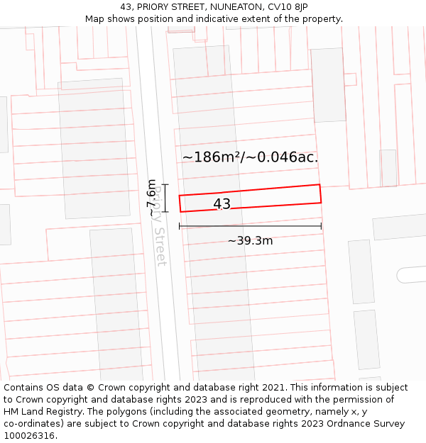 43, PRIORY STREET, NUNEATON, CV10 8JP: Plot and title map