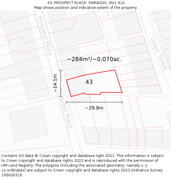 43, PROSPECT PLACE, SWINDON, SN1 3LG: Plot and title map