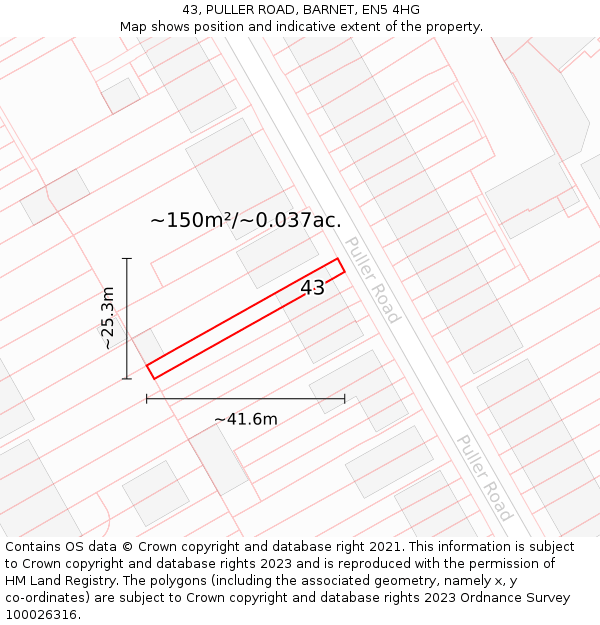 43, PULLER ROAD, BARNET, EN5 4HG: Plot and title map