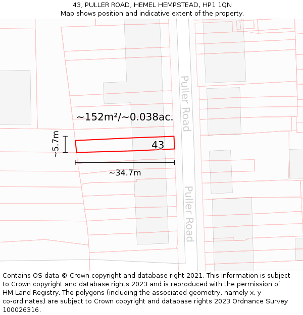 43, PULLER ROAD, HEMEL HEMPSTEAD, HP1 1QN: Plot and title map