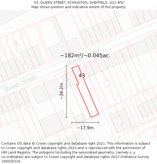 43, QUEEN STREET, ECKINGTON, SHEFFIELD, S21 4FD: Plot and title map
