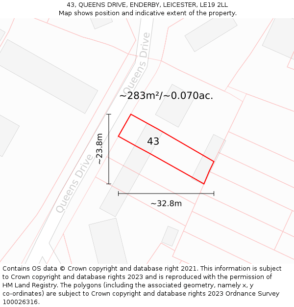 43, QUEENS DRIVE, ENDERBY, LEICESTER, LE19 2LL: Plot and title map