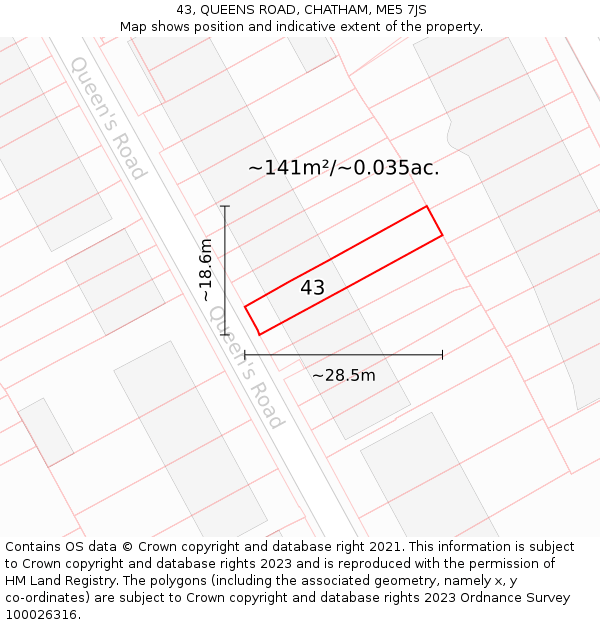 43, QUEENS ROAD, CHATHAM, ME5 7JS: Plot and title map
