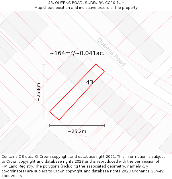 43, QUEENS ROAD, SUDBURY, CO10 1UH: Plot and title map
