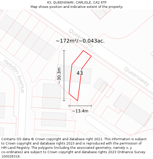 43, QUEENSWAY, CARLISLE, CA2 6TP: Plot and title map