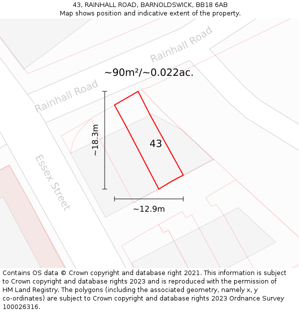 43, RAINHALL ROAD, BARNOLDSWICK, BB18 6AB: Plot and title map