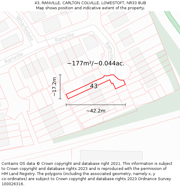 43, RANVILLE, CARLTON COLVILLE, LOWESTOFT, NR33 8UB: Plot and title map