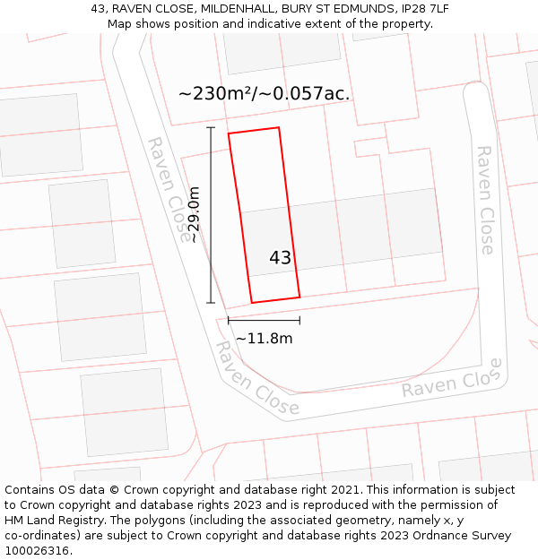 43, RAVEN CLOSE, MILDENHALL, BURY ST EDMUNDS, IP28 7LF: Plot and title map