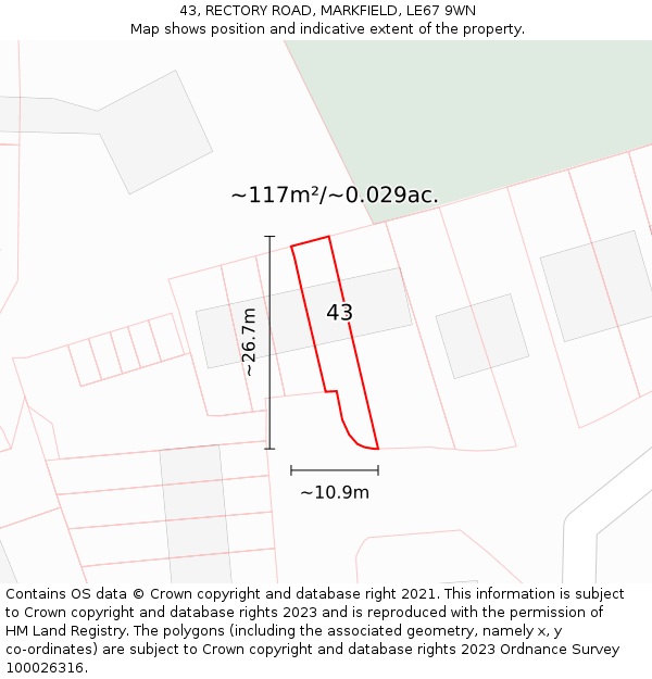43, RECTORY ROAD, MARKFIELD, LE67 9WN: Plot and title map