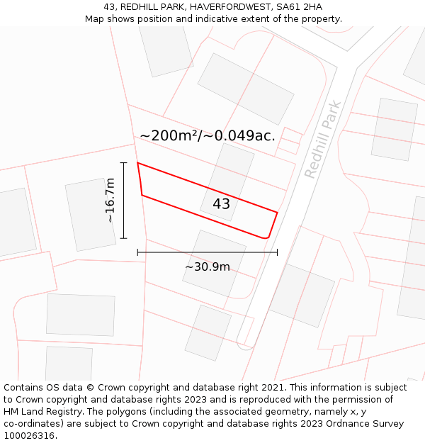 43, REDHILL PARK, HAVERFORDWEST, SA61 2HA: Plot and title map