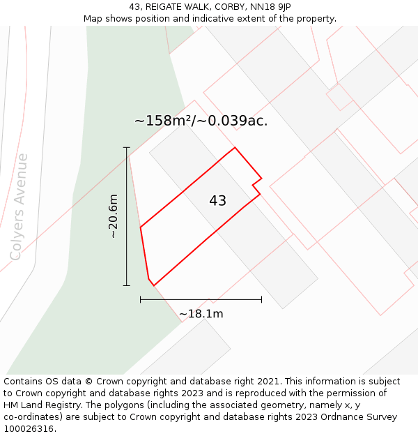 43, REIGATE WALK, CORBY, NN18 9JP: Plot and title map