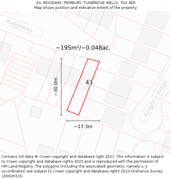 43, RIDGEWAY, PEMBURY, TUNBRIDGE WELLS, TN2 4ER: Plot and title map