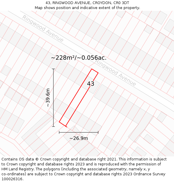 43, RINGWOOD AVENUE, CROYDON, CR0 3DT: Plot and title map