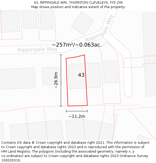 43, RIPPINGALE WAY, THORNTON-CLEVELEYS, FY5 2YA: Plot and title map