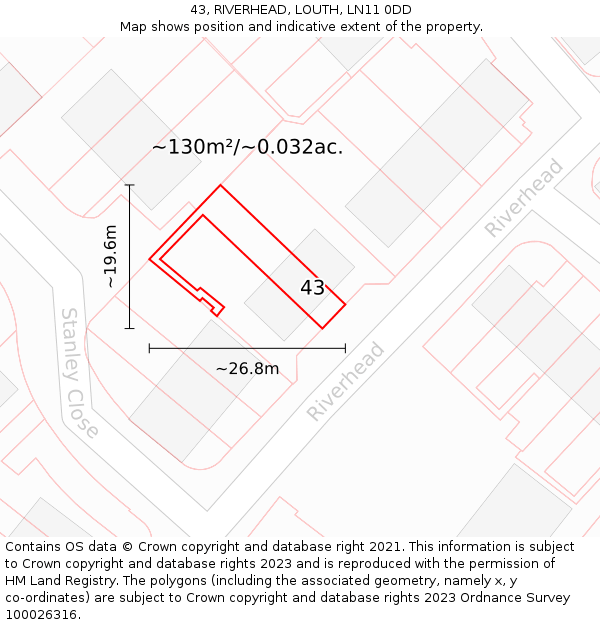 43, RIVERHEAD, LOUTH, LN11 0DD: Plot and title map