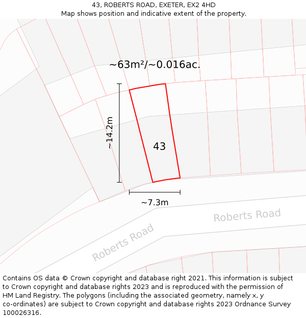 43, ROBERTS ROAD, EXETER, EX2 4HD: Plot and title map