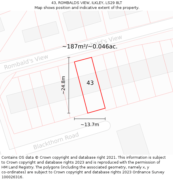43, ROMBALDS VIEW, ILKLEY, LS29 8LT: Plot and title map