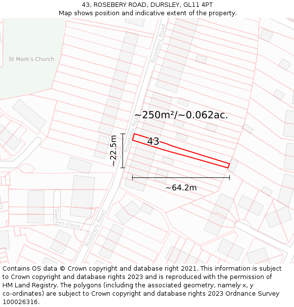 43, ROSEBERY ROAD, DURSLEY, GL11 4PT: Plot and title map