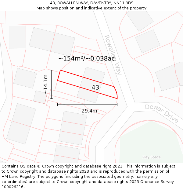 43, ROWALLEN WAY, DAVENTRY, NN11 9BS: Plot and title map