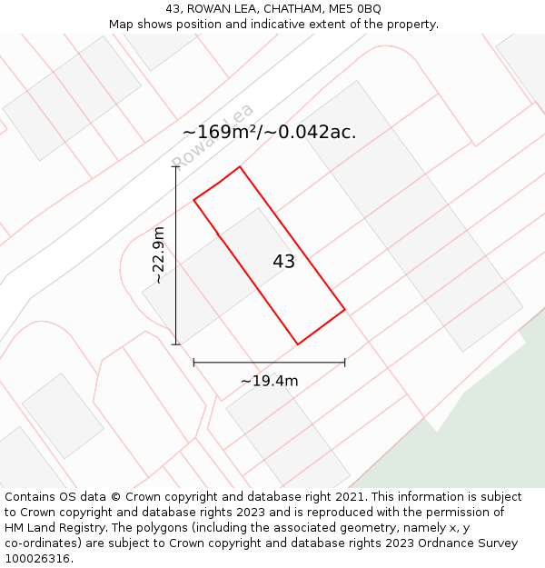 43, ROWAN LEA, CHATHAM, ME5 0BQ: Plot and title map