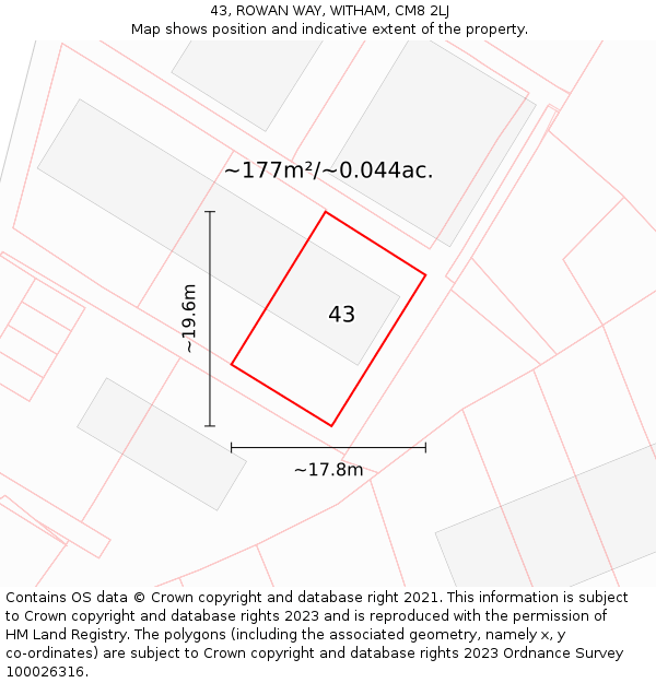 43, ROWAN WAY, WITHAM, CM8 2LJ: Plot and title map