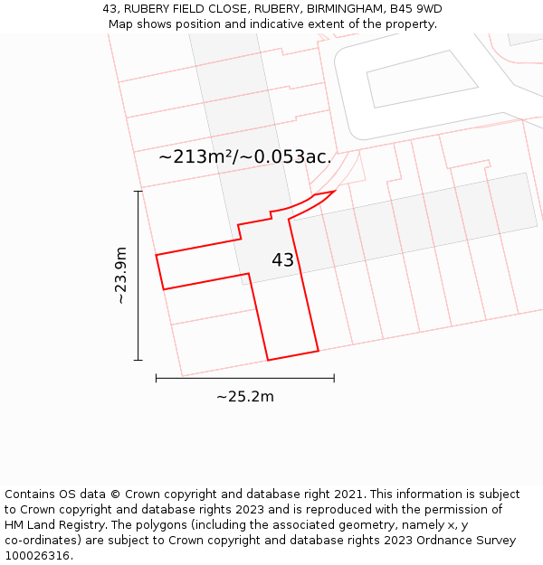 43, RUBERY FIELD CLOSE, RUBERY, BIRMINGHAM, B45 9WD: Plot and title map