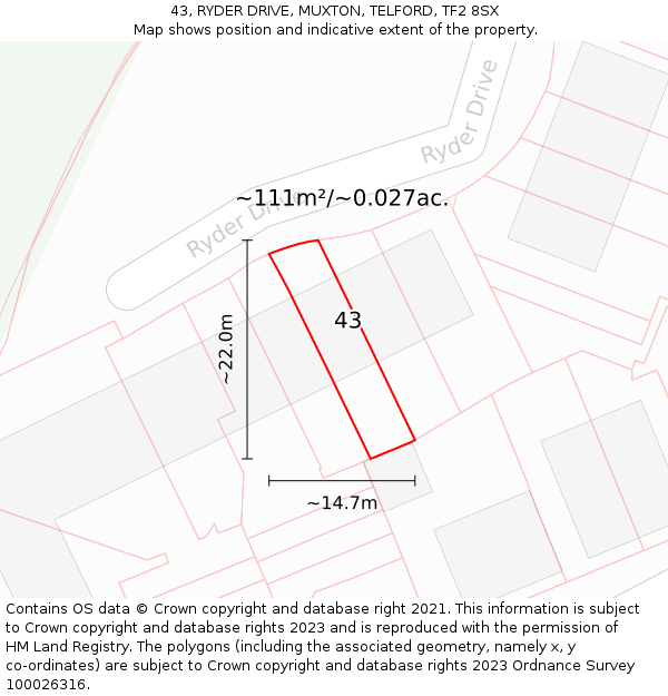 43, RYDER DRIVE, MUXTON, TELFORD, TF2 8SX: Plot and title map