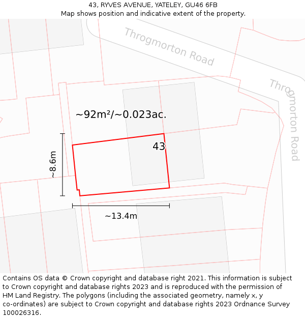 43, RYVES AVENUE, YATELEY, GU46 6FB: Plot and title map